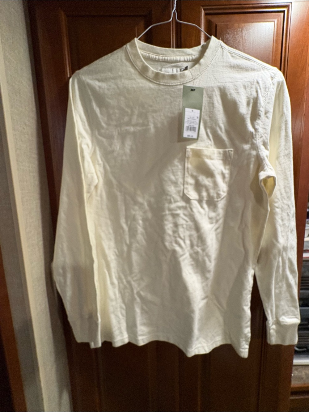 Goodfellow & Co Cream Long Sleeve Pocket Tee